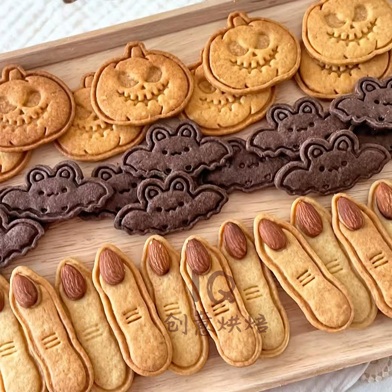 万圣节魔女手指饼干模具呆萌南瓜蝙蝠曲奇按压式翻糖甜品烘培工具