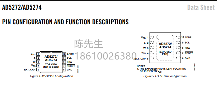 全新原装 AD5272BRMZ-50-RL7 AD5272BRMZ丝印：DE7封装：MSOP10