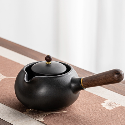 老白茶壶茶具简约黑白冲茶器中式陶瓷泡茶壶养生壶侧把茶壶煮茶器