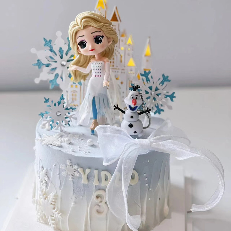 网红爱莎公主冰雪女王蛋糕装饰摆件女生女孩艾莎城堡插件雪花插牌