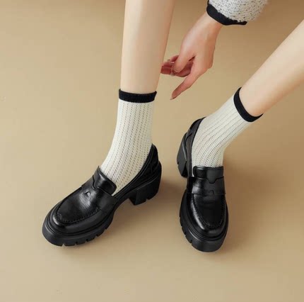 软软软！轻底版！增高7厘米~真皮乐福鞋女高跟厚底单鞋英伦小皮鞋