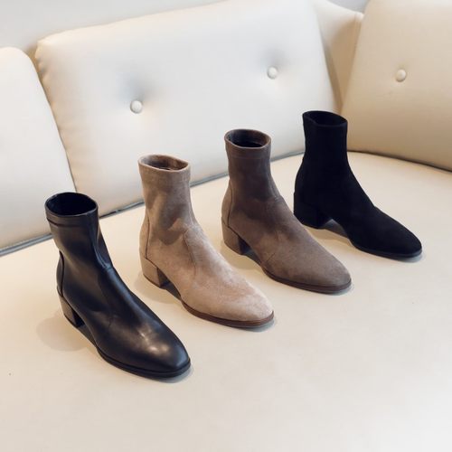 秋冬新款中跟粗跟短靴弹力靴