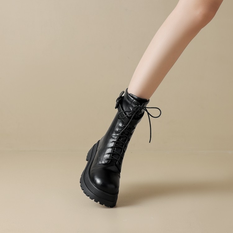 高定绝版！软软软！24SS英伦手工小牛皮圆头厚底系带马丁靴短靴子,女鞋,马丁靴,淘宝优惠券,粉丝福利购,淘宝优惠卷