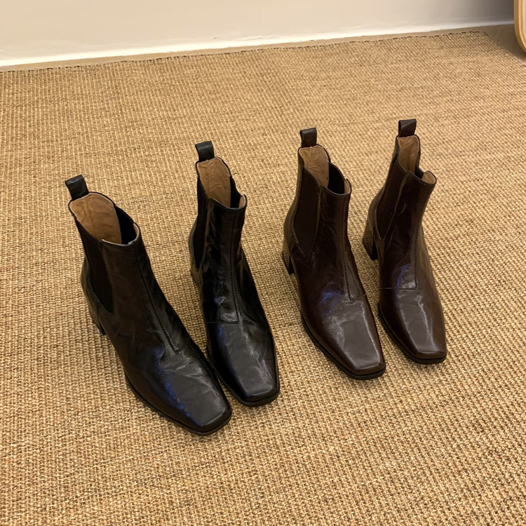 暴走不累！23秋冬粗跟方头真皮通勤短靴女百搭松紧切尔西靴及踝靴,女鞋,切尔西靴,淘宝优惠券,粉丝福利购,淘宝优惠卷