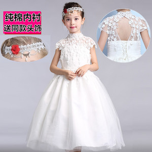 女童连衣裙白色公主裙礼服中大童儿童纱裙童装演出服长裙夏季婚纱