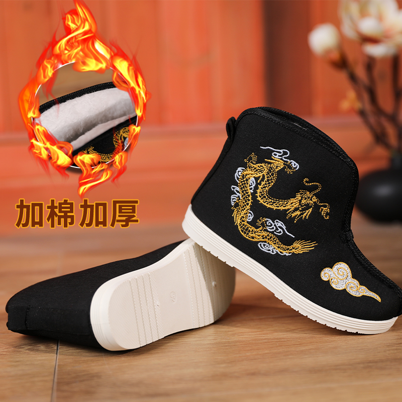 冬季新款加绒汉服绣花鞋男女宝宝童鞋绣龙鞋周岁鞋中国风棉拜年鞋