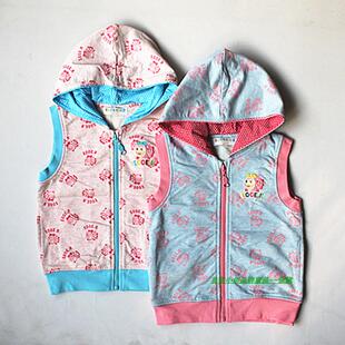非常小鱼25175女童2015春装纯棉针织带帽马甲背心童装90-130
