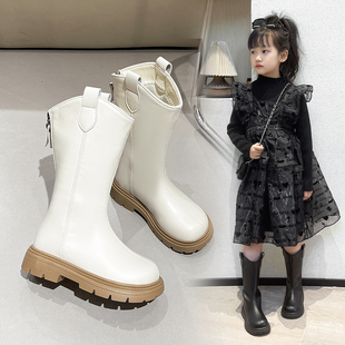 女童马丁靴2025年新款秋冬款加绒儿童靴子小女孩长靴高筒白色皮靴