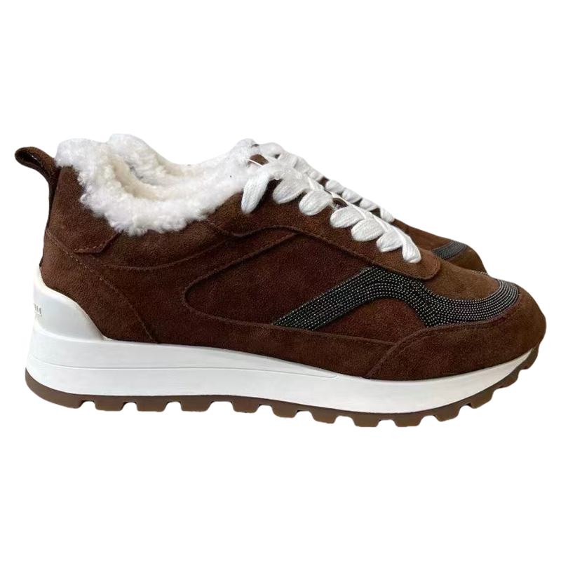 女士BC麂皮羊毛鞋冬季保暖舒适防滑奢华皮鞋运动休闲鞋时尚女鞋