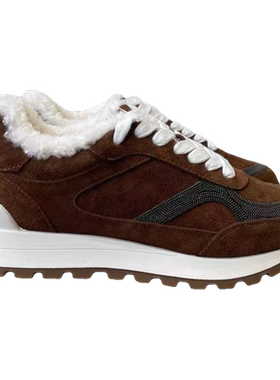 女士BC麂皮羊毛鞋冬季保暖舒适防滑奢华皮鞋运动休闲鞋时尚女鞋