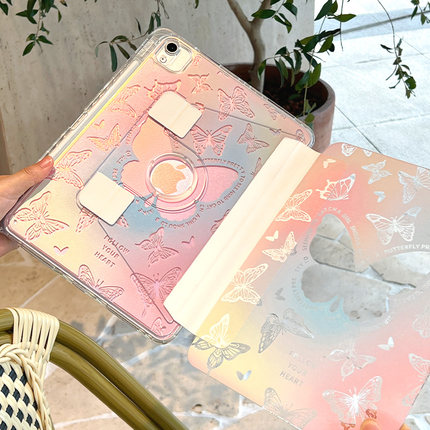 【2024款x镭射冰晶】适用ipad保护套pro11带笔槽13苹果平板air6/5旋转防弯亚克力2021透明air3全包10.2寸硬壳