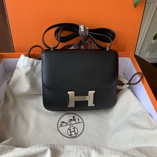 99新愛(ài)馬仕Hermes黑銀康康constance小號(hào)19霧面box皮單肩斜挎包