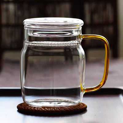 带把大容量茶水分离办公室玻璃杯