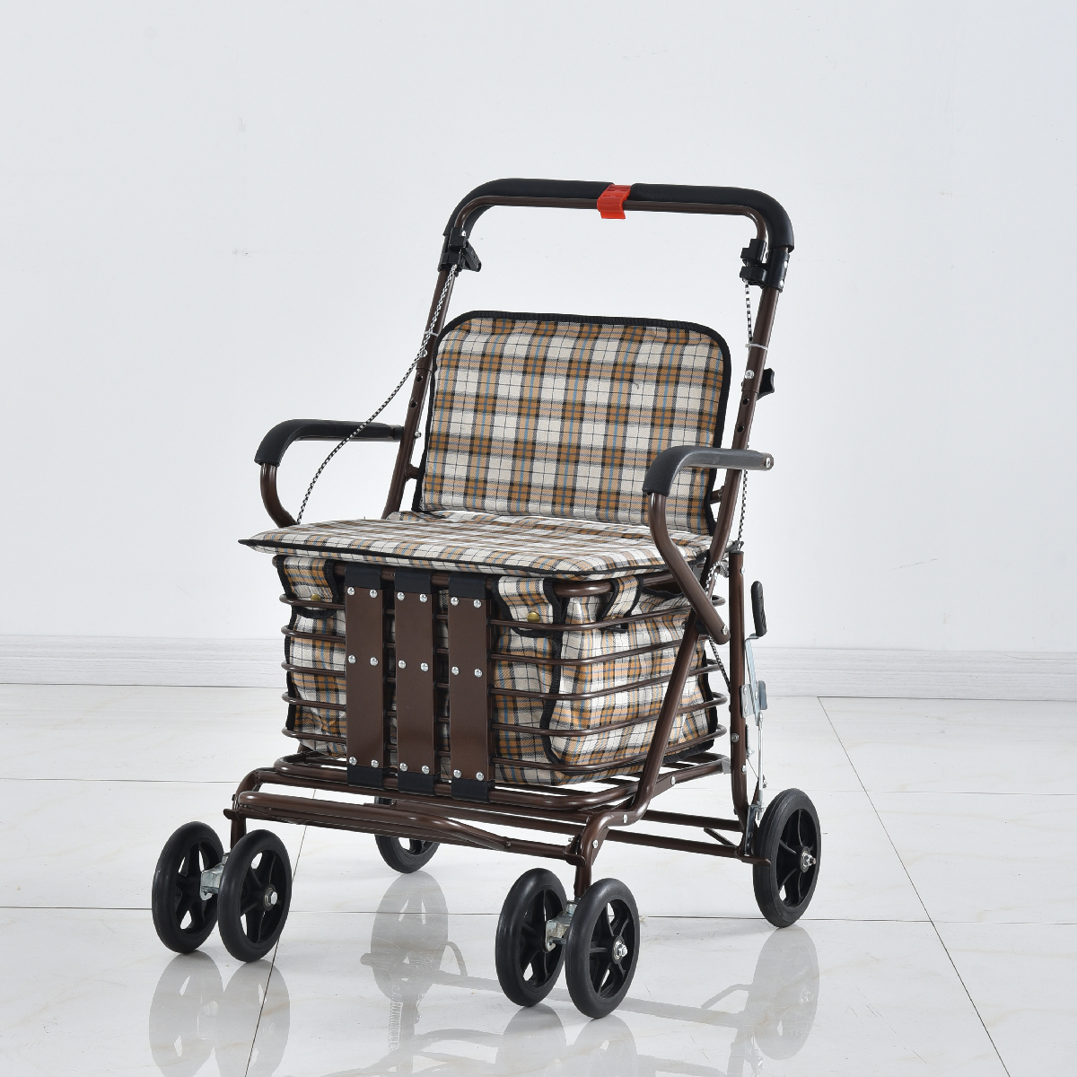 加宽加大老年购物车老人手推车可坐可折叠买菜散步单双轮万向代步