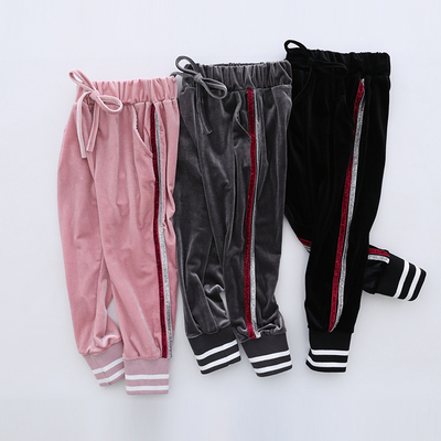 女童休闲裤杨梅2018秋冬新款松紧腰加绒长裤丝绒运动裤宝宝休闲裤