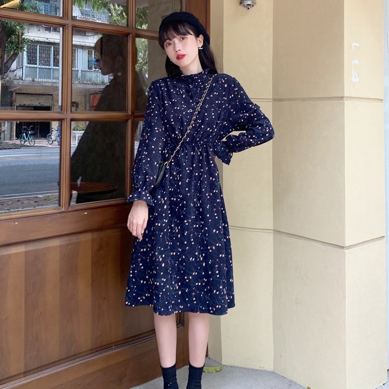 Real French minority dress new retro Platycodon corduroy baby dress for female students in spring