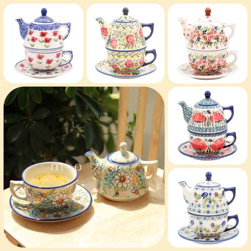 波兰进口手绘陶瓷轻奢壶杯碟套装