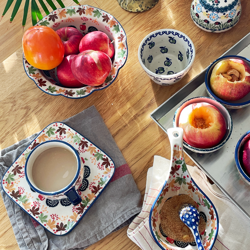 波兰进口手绘陶瓷餐具枫叶刺猬大汤碗咖啡杯碟炒菜汤盘烤鱼盘AS71