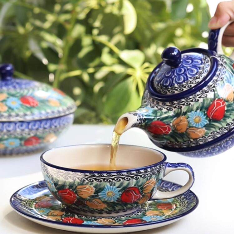 波兰进口手绘陶瓷咖啡杯汤菜盘