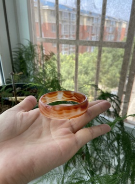 天然冰透玛瑙手镯红色水草绿玉石手镯大小号玉镯子女款简约