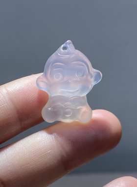 猴子天然冰透玉髓玉石雕刻猴子项坠饰品 孙悟空卡通玛瑙挂件生肖