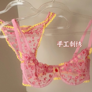 女薄款 性感内衣套装 大胸显小胸纯欲蕾丝刺绣聚拢防下垂收副乳文胸