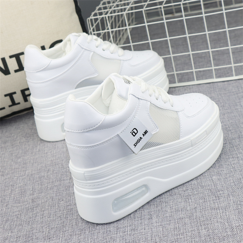 12公分内增高透气网面厚底小白鞋