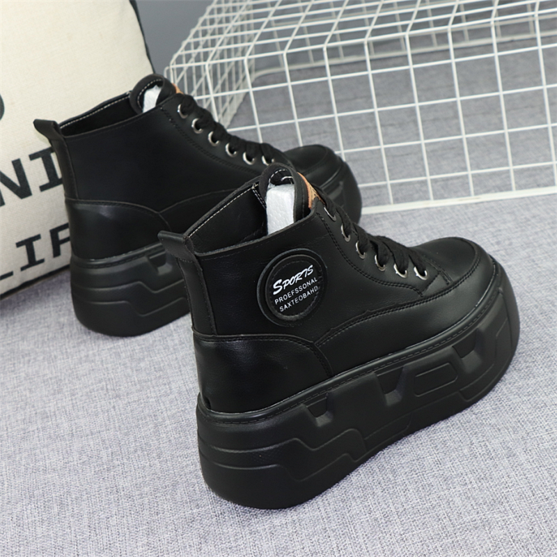 厚底内增高10cm时尚全黑高帮鞋