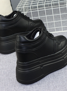 12公分内增高女鞋隐形小个子10cm厚底小白鞋秋冬新款黑色休闲板鞋