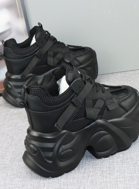 显瘦黑色内增高12CM老爹鞋女秋季新款网面厚底10cm小白鞋休闲女鞋