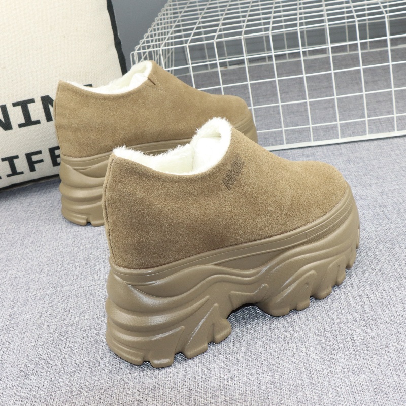 内增高12CM复古厚底勃肯鞋女冬季加绒加厚松糕一脚蹬懒人休闲棉鞋