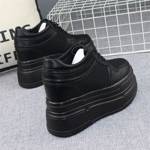 12公分内增高女鞋春季新款小个子10CM黑色网面透气厚底休闲松糕鞋