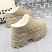 增高12CM复古厚底勃肯鞋 一脚蹬懒人棉拖 女秋冬外穿加绒包头半拖鞋