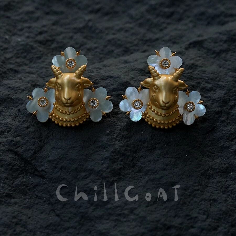 chillgoat快乐小羊/原创设计高级感白贝母花朵耳环耳饰耳钉礼物