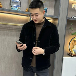 冬季新款男士棉服金丝绒翻领行政保暖修身商务潮流帅气棉衣男