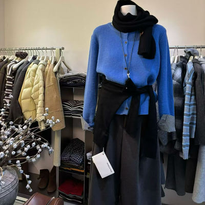 韩系拼接撞色长袖针织开衫外套