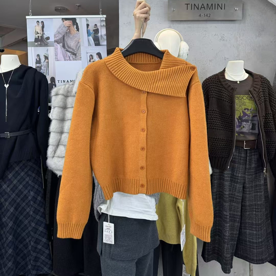 慵懒风小个子翻领针织衫毛衣外套