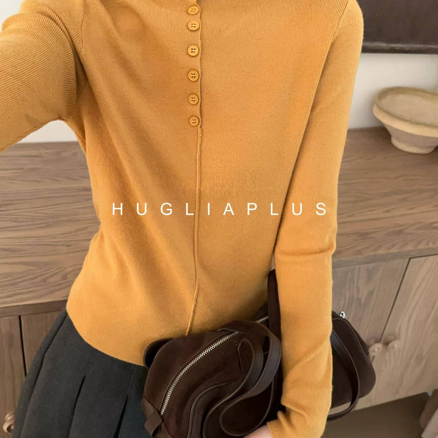 半高领针织衫长袖内搭套头半门襟