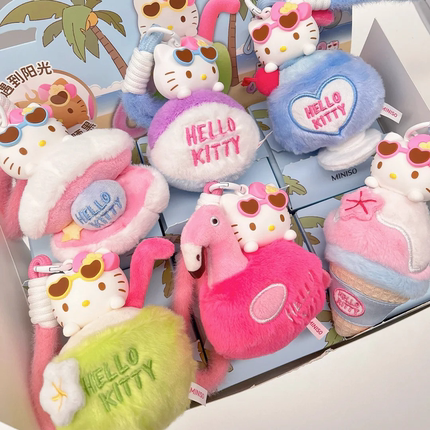 名创优品hellokitty凯蒂猫夏日黑皮系列盲盒香薰变色毛绒挂件潮玩