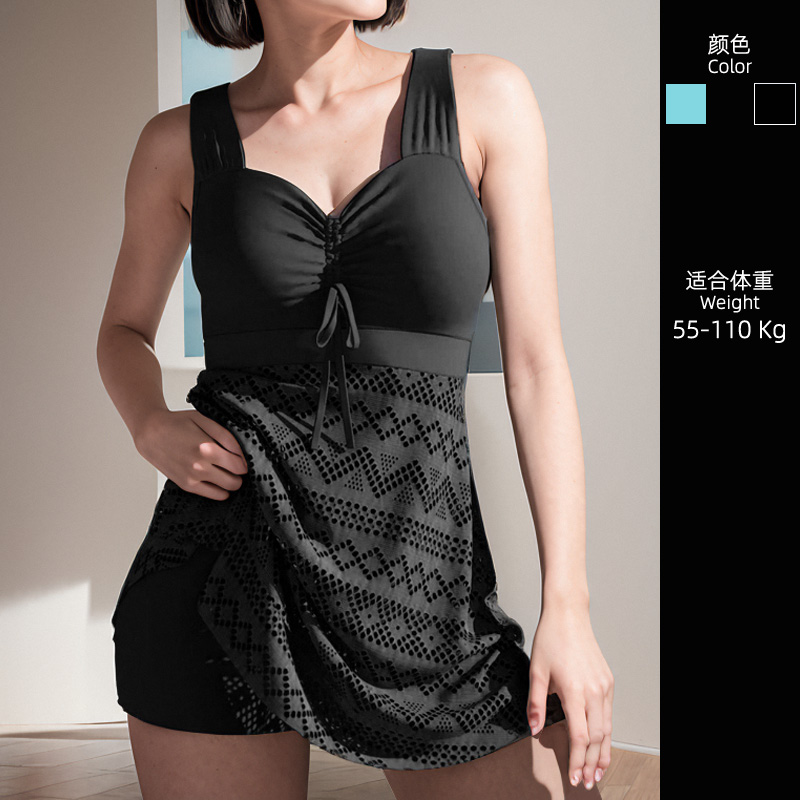 大码胖妹遮肉显瘦分体泳衣女网纱