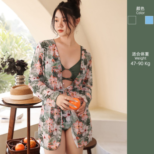 大碼 微胖mm海邊度假 ins風性感大小胸比基尼三件套泳衣女2024新款