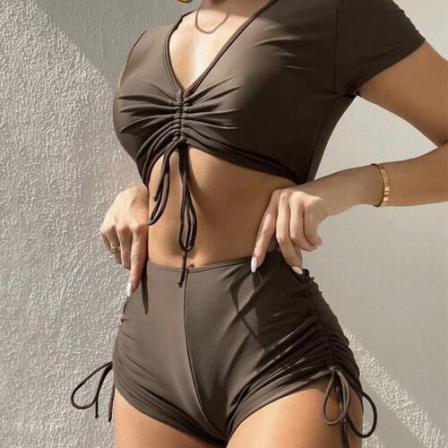 平角裤分体泳衣保守遮肚显瘦