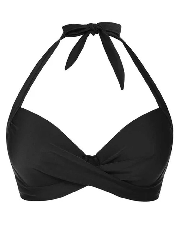 Plus Size Large Cup Black Resort Style Bikini Top Single Piece Big Breast Underwire Push up Hot Spring Swimsuit Defg Cup