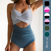 胖MM200斤露背泳装 欧美新款 性感镂空遮肉显瘦三角连体泳衣女大码