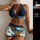 性感V领大码 遮肚比基尼大胸聚拢 泳衣胖mm遮肉分体微胖女孩平角裤
