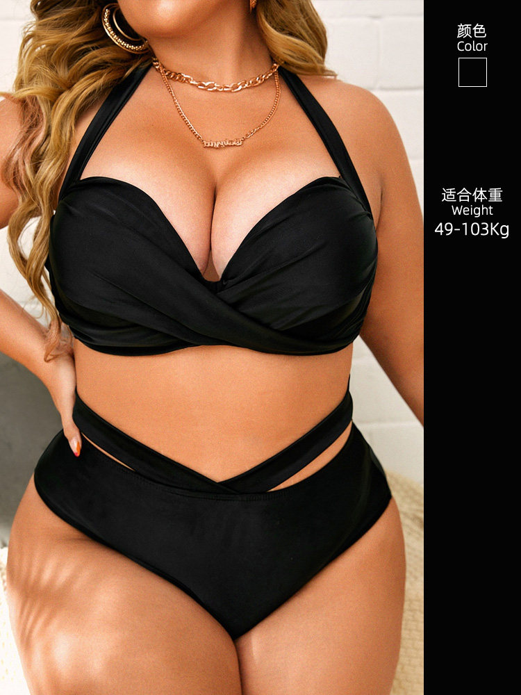 Plus Size Large Cup Black Resort Style Bikini Top Single Piece Big Breast Underwire Push up Hot Spring Swimsuit Defg Cup