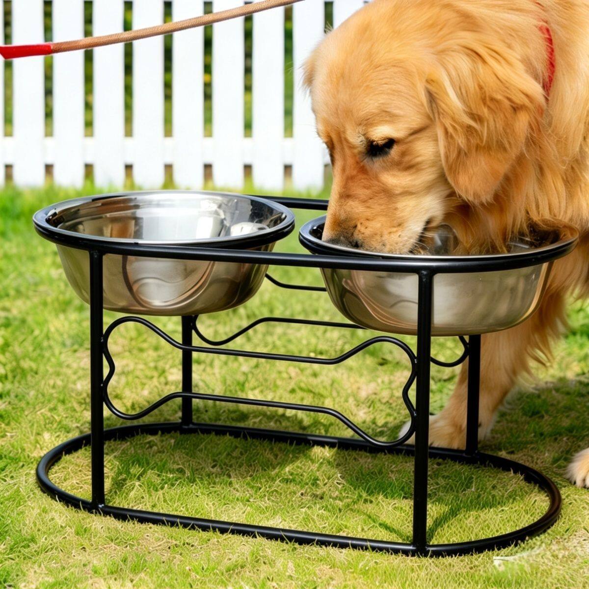 铁艺双碗支架不锈钢狗盆保护颈椎金毛泰迪犬粮盆狗狗大型犬饭碗架