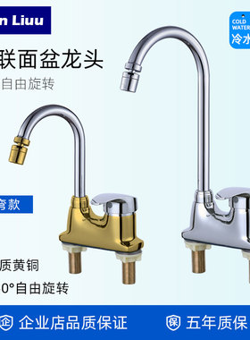 家用混合水龙头陶瓷盆双联龙头冷热加高水龙头面盆双孔洗脸盆龙头
