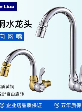 厨房洗菜盆水龙头单冷入墙式小款龙头黄铜万向洗衣池加高加长龙头