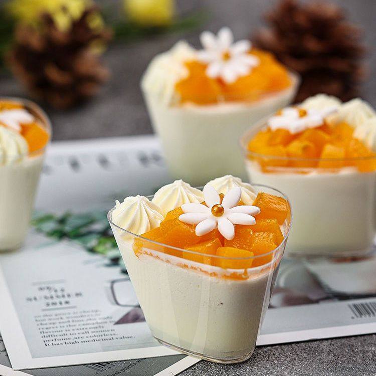 70ml小三角慕斯杯一次性杯子塑料杯透明杯高脚杯甜品杯布丁杯酒杯